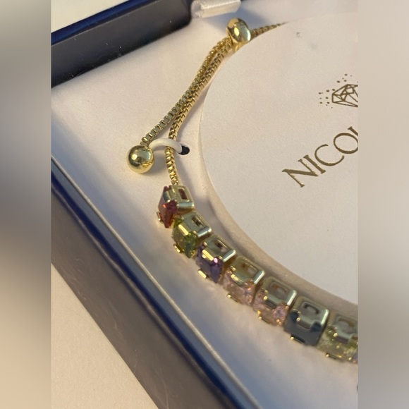 Nicola Parisi Adjustable Rainbow Cubic Zirconium Bracelet - Silver Plated, NIB - Picture 6 of 7